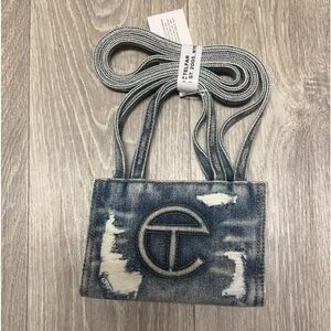 Small Distressed Denim Telfar (Comes with/ dust bag)